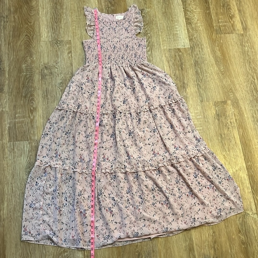 Melloday Rose Pink Floral Maxi Dress Smocked Tiered Lined Size Large L EUC - Picture 14 of 16